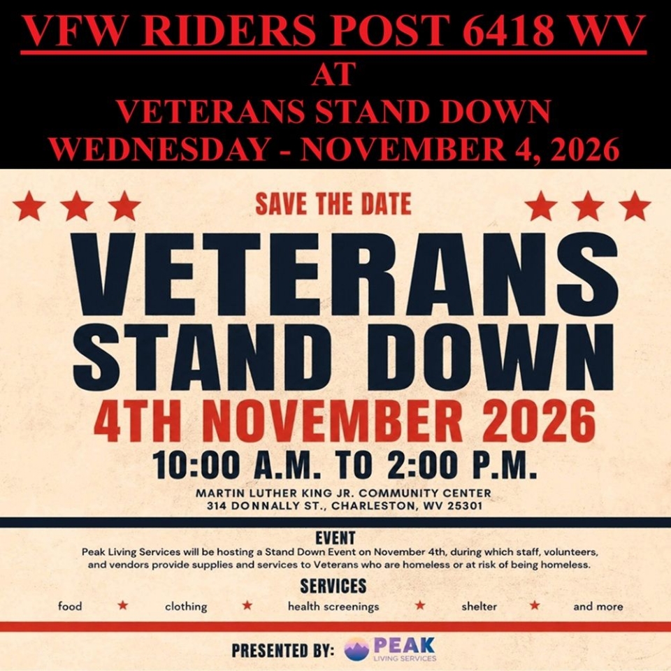 VFW RIDERS AT STAND DOWN WEDNESDAY NOVEMBER 4, 2026